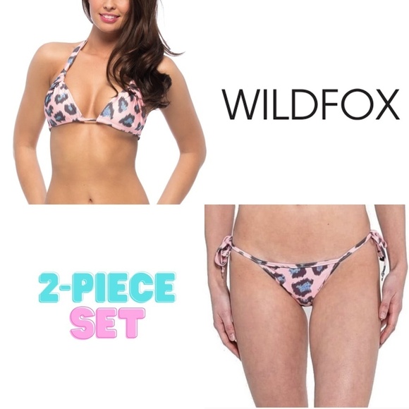 NWT WILDFOX Pink & Blue Leopard Print 2-Pc. Bikini Set XS/S - Picture 1 of 4